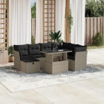 Set Divano da Giardino 8pz con Cuscini Grigio Chiaro Polyrattan