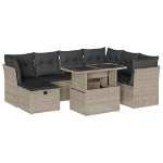 Set Divano da Giardino 8pz con Cuscini Grigio Chiaro Polyrattan