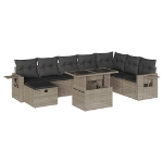Set Divano da Giardino 9pz con Cuscini Grigio Chiaro Polyrattan