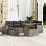 Set Divani da Giardino 7pz con Cuscini Grigio Chiaro Polyrattan