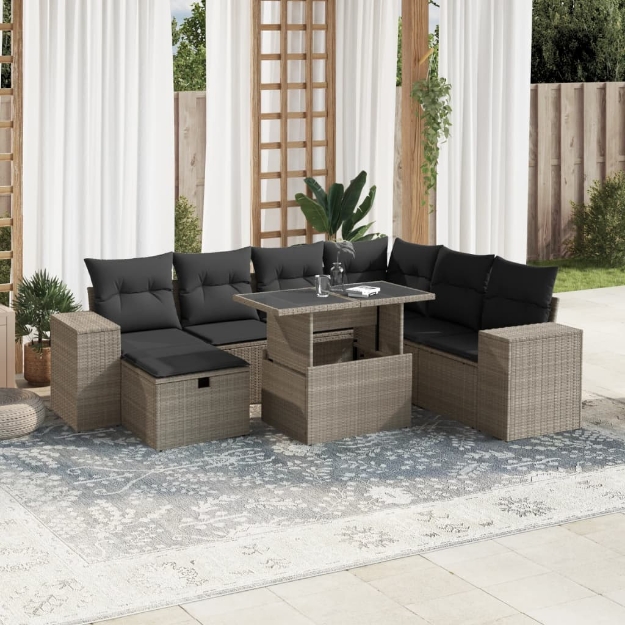 Set Divano da Giardino 8pz con Cuscini Grigio Chiaro Polyrattan
