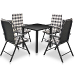 Set da Pranzo da Giardino 5 pz con Cuscini in Alluminio Nero