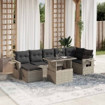 Set Divano da Giardino 8pz con Cuscini Grigio Chiaro Polyrattan