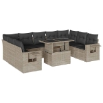 Set Divano Giardino 10 pz con Cuscini Grigio Chiaro Polyrattan