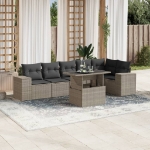 Set Divani da Giardino 7pz con Cuscini Grigio Chiaro Polyrattan