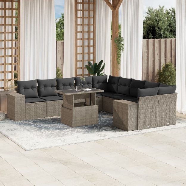 Set Divani da Giardino 11 pz con Cuscini in Polyrattan Grigio