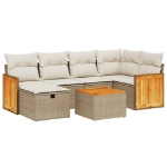 Set Divani da Giardino 7 pz con Cuscini Beige in Polyrattan