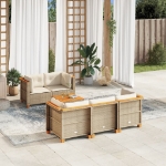 Set Divano da Giardino 6 pz con Cuscini Beige in Polyrattan