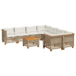 Set Divano da Giardino 9 pz con Cuscini Beige in Polyrattan