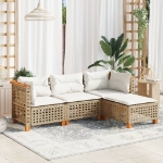 Set Divano da Giardino 4 pz con Cuscini Beige in Polyrattan