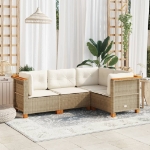 Set Divano da Giardino 4 pz con Cuscini Beige in Polyrattan