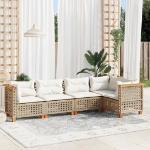 Set Divano da Giardino 5 pz con Cuscini Beige in Polyrattan