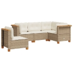 Set Divano da Giardino 5 pz con Cuscini Beige in Polyrattan