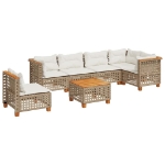 Set Divani da Giardino 7 pz con Cuscini Beige in Polyrattan