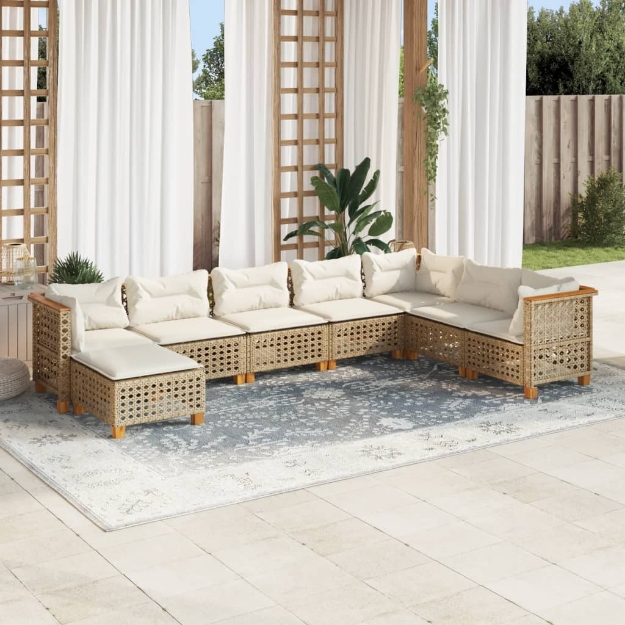 Set Divano da Giardino 8 pz con Cuscini Beige in Polyrattan