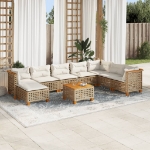 Set Divano da Giardino 9 pz con Cuscini Beige in Polyrattan
