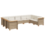 Set Divano da Giardino 9 pz con Cuscini Beige in Polyrattan