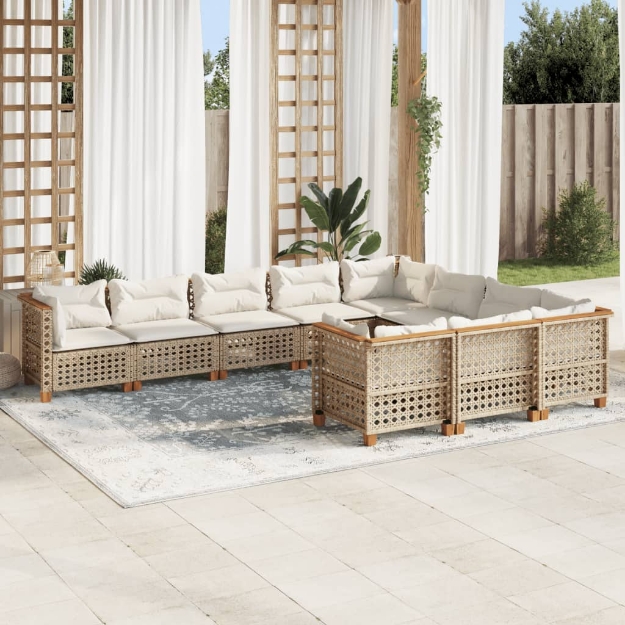 Set Divano da Giardino 10 pz con Cuscini Beige in Polyrattan