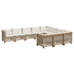 Set Divano da Giardino 10 pz con Cuscini Beige in Polyrattan