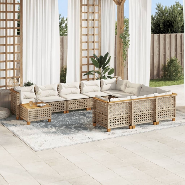 Set Divani da Giardino 11 pz con Cuscini Beige in Polyrattan