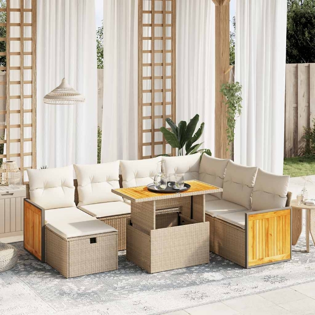 Set Divano da Giardino 8 pz con Cuscini Beige in Polyrattan