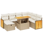 Set Divano da Giardino 8 pz con Cuscini Beige in Polyrattan
