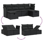 Set Divano da Giardino 6 pz con Cuscini Nero in Polyrattan