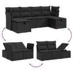 Set Divano da Giardino 6 pz con Cuscini Nero in Polyrattan