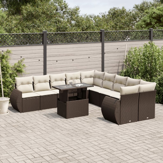 Set Divani da Giardino 11 pz con Cuscini Polyrattan Marrone