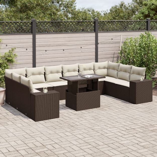 Set Divani da Giardino 11 pz con Cuscini Polyrattan Marrone