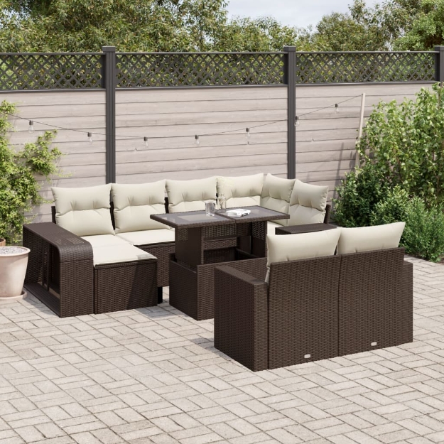 Set Divani da Giardino 11 pz con Cuscini Polyrattan Marrone