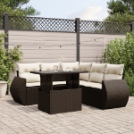 Set Divano da Giardino 6 pz con Cuscini Marrone in Polyrattan