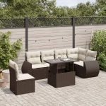 Set Divani da Giardino 7 pz con Cuscini Marrone in Polyrattan