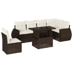 Set Divani da Giardino 7 pz con Cuscini Marrone in Polyrattan