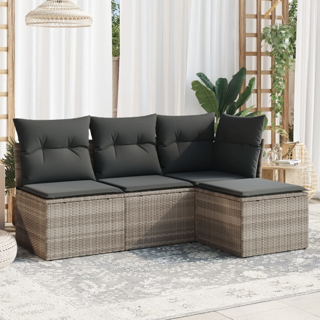 Set Divano da Giardino 4pz con Cuscini Grigio Chiaro Polyrattan