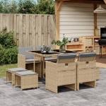 Set Pranzo da Giardino 9 pz con Cuscini Beige Misto Polyrattan