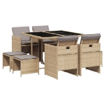 Set Pranzo da Giardino 9 pz con Cuscini Beige Misto Polyrattan