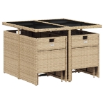 Set Pranzo da Giardino 9 pz con Cuscini Beige Misto Polyrattan