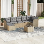 Set Divano da Giardino 8 pz con Cuscini Beige in Polyrattan