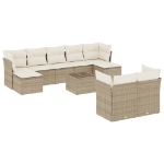 Set Divano da Giardino 10 pz con Cuscini Beige in Polyrattan