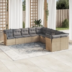Set Divano da Giardino 10 pz con Cuscini Beige in Polyrattan