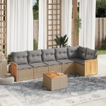 Set Divani da Giardino 7 pz con Cuscini Beige in Polyrattan