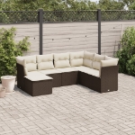 Set Divani da Giardino 7 pz con Cuscini Marrone in Polyrattan