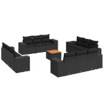 Set Divani da Giardino 13pz con Cuscini Nero in Polyrattan