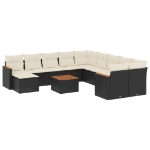 Set Divani da Giardino 12 pz con Cuscini Nero in Polyrattan