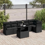 Set Divani da Giardino con Cuscini 7pz Nero Polyrattan