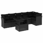 Set Divani da Giardino con Cuscini 7pz Nero Polyrattan