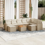 Set Divano da Giardino 10 pz con Cuscini Beige in Polyrattan