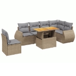 Set Divani da Giardino 7 pz con Cuscini Beige in Polyrattan
