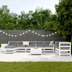 Set Divani da Giardino 10 pz Bianco in Legno Massello di Pino